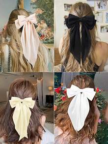 4 Pcs Women's Bow Hair Clips, Black Bow White Bow Beige Bow Flesh Pink Bow Hair Clips, Women's Ribbon Bow Hair Clips Ribbon Bow Clips Bow Party Hair Accessories Christmas, Claw Clips, Hair Claws, Clips For Hair, Hair Slide, Hair Barrettes - Multicolor - View 5