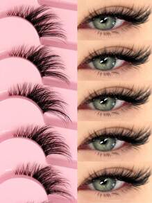 Asiteo 7对半条假睫毛，透明睫毛梗带猫眼尾延长设计，自然精致的仿貂毛睫毛，蓬松柔软，打造自然妆容