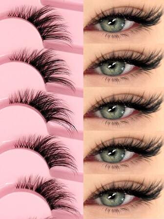  Asiteo 7 Pairs Half-Strip False Eyelashes, Transparent Band With Cat Eye Tail Extension, Natural & Delicate Faux Mink Lashes, Fluffy & Soft, For Natural Makeup Look