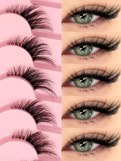 Asiteo 7 paires de faux-cils à demi-longueur avec bande transparente, queue d'œil de chat, allongés. Faux-cils en poils de vison naturels, doux et moelleux. Faux-cils naturels pour un look naturel. Bandes de faux-cils, faux-cils, cils, faux-cils