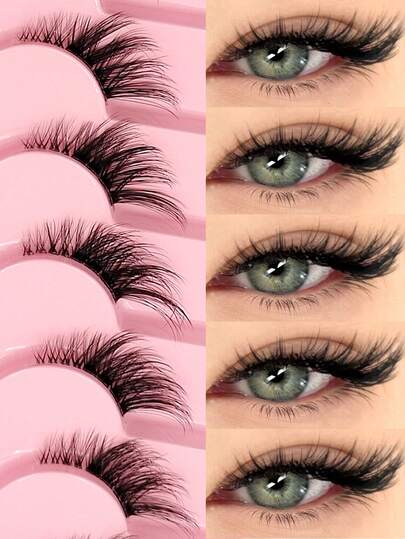  Asiteo 7 Paar halbe Wimpernstreifen, transparentes Band mit Katzenaugen-Verlängerung, natürliche & zarte Kunstmink-Wimpern, flauschig & weich, für einen natürlichen Make-up-Look