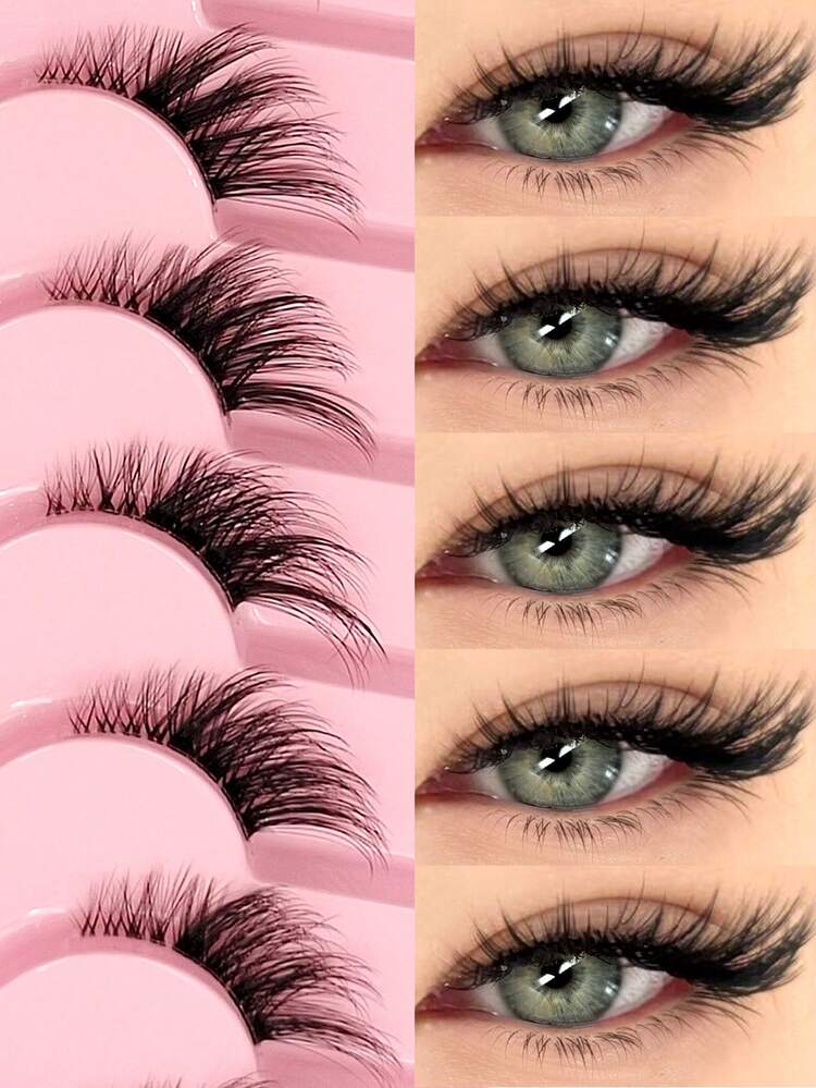 Asiteo 7 Pairs Half-Strip False Eyelashes, Transparent Band With Cat Eye Tail Extension, Natural & Delicate Faux Mink Lashes, Fluffy & Soft, For Natural Makeup Look - Cat Eye Lashes - View 1