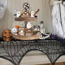 9Pcs/Set Halloween Tiered Tray Decor Set Coffee Ghost Decorations Wooden Mini Signs Rustic Table Centerpieces Farmhouse Decor For Home Kitchen Table Farmhouse Thanksgiving Holiday Decor Supplies(Without Tray) Home Decor Halloween Decor Room Decor