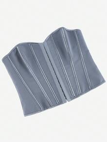 เสื้อเกาะอกคอร์เซ็ตสีพื้น, เกาะอก, ติดกระดุมด้านหน้า, รัดเอว, เปิดหลังพร้อมริบบิ้น, เหมาะสำหรับงานแฟนซี, ฮาโลวีน - สีเทา - ดู 4