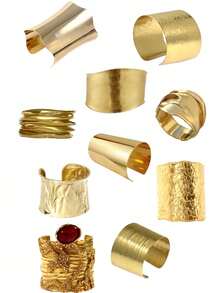 15 件/9 件/6 件/3 件/1 件复古时尚优雅金属多元素复古几何不对称仿珍珠五瓣花蝴蝶结圆形波浪结多层线交叉镂空宽开可调节手链和手镯套装，简约个性化夸张奢华高端珠宝适合女性情侣节日派对婚礼约会日常穿着多功能（根据图片随机款式发货） - 金黃色 - 查看 5