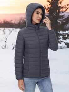 Cotrasen Giacche Trapuntate Impermeabili con Cappuccio Donna Leggere Antivento Invernali Cappotti Casual - Grigio Scuro - Visualizzare 5