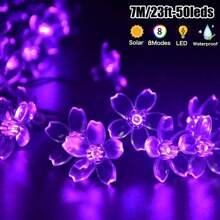 1 Pack Solar Garden String Lights,Outdoor Waterproof Fairy Lights 20/50/100 LED Solar Flower String Lights - 8 Lighting Modes Fancy Lights For Garden, Patio, Fence, Christmas Tree. Atmosphere Lights . For Outdoor Yard ,Patio ,Balcony ,Fence, Staircase, Lawn Decoration Christmas, Halloween, New Year And Holiday Decoration (Multicolor/Purple/Warm White/White)
