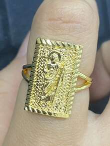 1 件可调节圣裘德圣徒天主教圣像戒指，宗教圣母玛利亚铜戒指珠宝男女通用 - 金黃色 - 查看 7