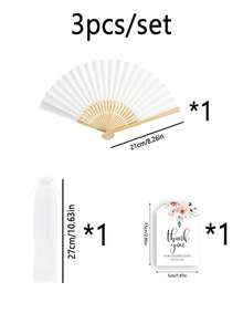 Bộ quạt tay xếp gọn thanh lịch 3-60 chiếc, kèm thiệp cảm ơn và túi quà, quạt tay tre cho cô dâu, thích hợp làm quà tặng cho phù dâu và trang trí đám cưới, hoàn hảo cho các bữa tiệc, sự kiện và phụ kiện mùa hè. - trắng - Xem 7