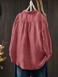 Áo khoác cardigan dáng rộng, thanh lịch, chất liệu vải dệt kẻ caro, thích hợp cho bữa ăn trưa, mặc hàng ngày, tiệc trà, mọi mùa, kỳ nghỉ xuân, màu đỏ. - Đỏ - Xem 2