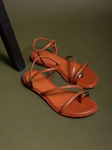 Women's Flat Sandal With Toe Decoration, Metal Strap, Casual, Elegant - Lạc đà - Xem 9