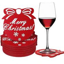 8pcs/16pcs Christmas Table Decor Placemats, Thick Felt Material Anti-Slip Tableware Pads, Merry Christmas Absorbent Coasters For Tea/Water Cups, Suitable For Holiday Party Table Decorations - Red - View 2