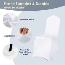 Craft And Party, 10/50pcs White Spandex Chair Covers, Stretch Spandex Banquet Chair Covers Washable Fitted Chair Slipcovers Protector For Party, Wedding, Holidays, Banquet - trắng - Xem 5