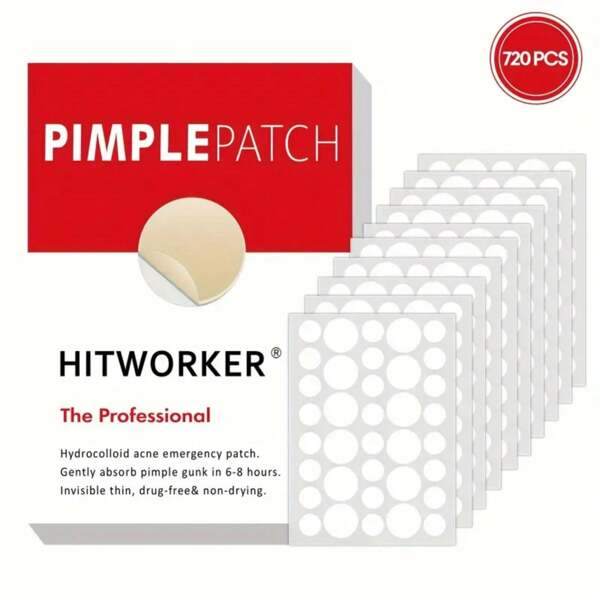 720pcsTransparent Tea Tree Oil Acne Patches, 2 Sizes Invisible Hydrocolloid Spot Stickers, Day & Night Pimple Treatment