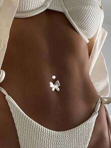 FOREVER QUEEN 1 PC 925 Sterling Silver Dangle Belly Button Rings Belly RingButterfly Belly Button Ring Dangling CZ Belly Screw Navel Barbell Piercing Jewelry For Women