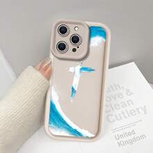 Designed For IPhone 16/15/14/13/12/11 Pro, This Case Brims With Dreamy And Romantic Allure. It Features A Cross Painted In Soft, Gradient Blue - White Hues, Along With Layered Blue Waves, Forming An Artistic, Sea - Inspired Pattern That Creates A  And Poetic Vibe. Crafted From Durable TPU, It's Scratch - Resistant And Slip - Proof, Providing Your Phone With A Shield Of Gentle, Ocean - Themed Warmth. Supports Wireless Charging, So It Balances Everyday Practicality With A Touch Of Delightfully Whimsical, Sea - Related Romance - Each Hold Feels Like A Gentle Embrace By The Sea, Merging Function And Charmingly Artistic, Ocean - Inspired Flair! - 白色 - 查看 1