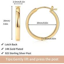 Versatile Hoop EarringsGacimy Flatted Gold Hoop Earrings For Women 14K  Plated With 925 Sterling Silver Postfor Women - 金色 - 查看 3
