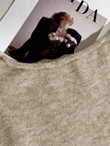 女式休闲性感风格斜肩领卷袖不对称下摆纯色露肩短袖套头针织上衣休闲宽松蝙蝠袖超大衬衫性感 T 恤，春夏秋季 - 卡其色 - 查看 10