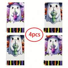 2/4/6/48pcs Halloween Ghost Themed Print Kitchen Towels, High Absorbency Dish Cloths, Ideal For Cooking, Baking, Kitchen And Bathroom Use