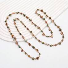 波西米亚海滩风格项链，彩色贝壳串珠长项链，女士款 - 綠咖混色 - 查看 4