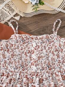 Left Mama 女童长袖上衣和碎花吊带连衣裙，春秋季 - 棕色 - 查看 5