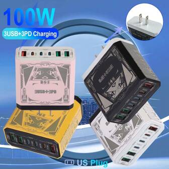 1pc 3USB+3PD Compatible With IPhone 16 15 14 13 Charger Super Fast Charging IPad Charger Wall Charger Fast Charging Nan