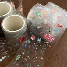 4 Rolls Of Stickers, Abstract Nose Decor, Seasonal Scenery, Transparent Aesthetic Scrapbooking Supplies