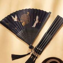 1pc Exquisite Chinese Style Fan With Embroidered Crane And Tassel - Perfect Gift With High Cost Performance And Excellent Quality - Bird - View 5