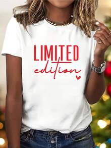 1pc Women's Limited Edition High-Elastic Short-Sleeve Sports Top With English Lettering & Number 1 Print - Round Neck Blouse For Gym, Casual Summer Outfits - Machine Washable Spring Summer Fall Wear - 紅色 - 查看 4