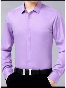 Men's Long Sleeve Slim Fit Dress Shirt - 紫色 - 查看 3