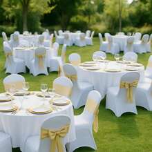 Craft And Party, 10/50pcs White Spandex Chair Covers, Stretch Spandex Banquet Chair Covers Washable Fitted Chair Slipcovers Protector For Party, Wedding, Holidays, Banquet - trắng - Xem 6
