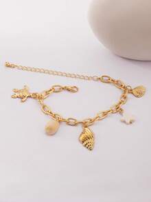 1pc Fashionable Ocean-Themed Bracelet, Suitable For Beach Vacation Wear - Gold - View 1