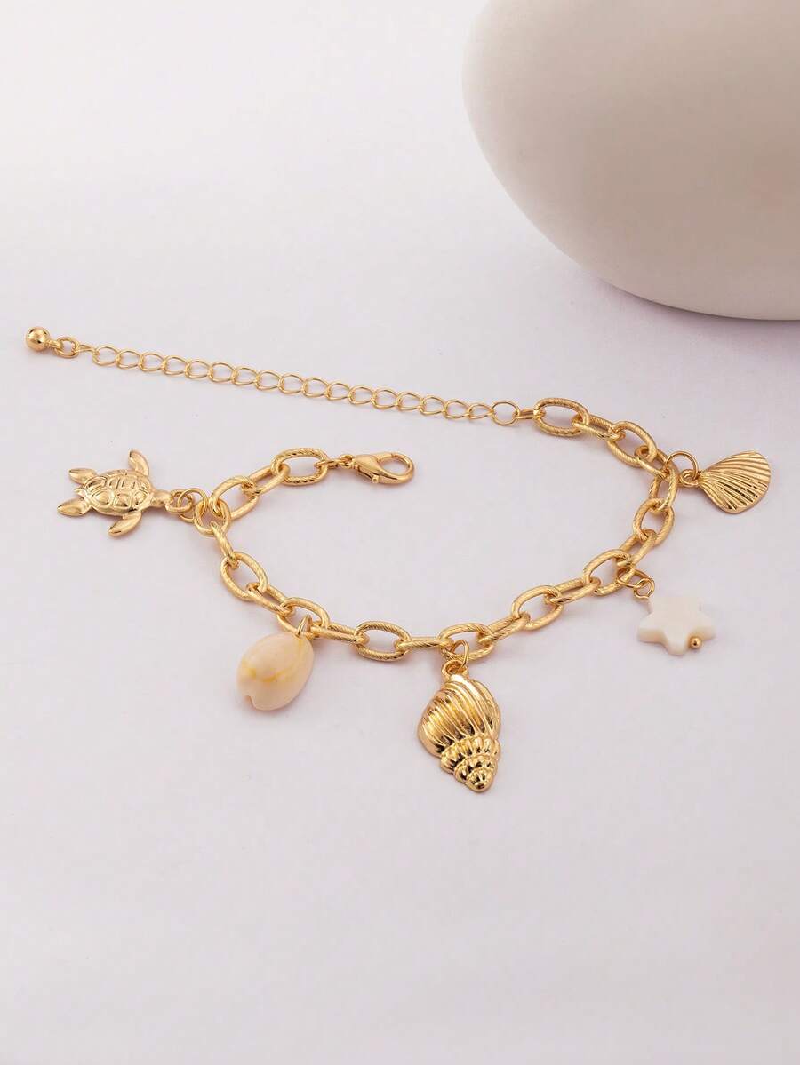 1pc Fashionable Ocean-Themed Bracelet, Suitable For Beach Vacation Wear - Gold - View 1