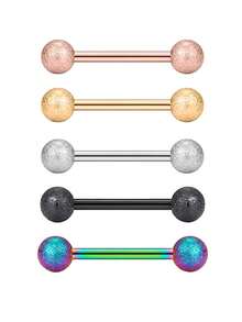 1 pieza Barra de lengua con doble bola de acero inoxidable, joyería de perforación corporal de acero quirúrgico