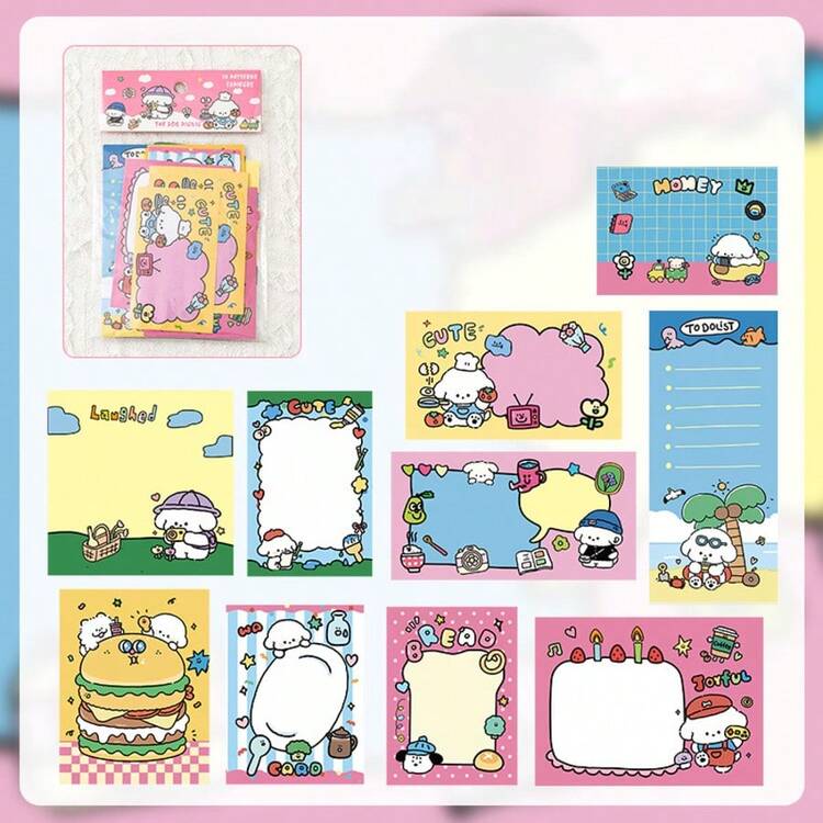 1-pack/50 ark non-stick dekorativt kartongpapper, söta kawaii djur-memo-ark - tecknade roliga självhäftande lappar för dagbok, scrapbookingtillbehör, gör-det-själv-pyssel, skolmaterial, presentetiketter | Söta memo-lappar, icke-klistrade lappar, djurbrevpapper - Multifärgad - Visa 11