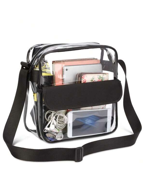 Fashionable Large Capacity PVC Transparent Crossbody Bag, Suitable For Concerts, Security Friendly, Convenient Magic Snap Front Pocket, Adjustable Shoulder Strap, Convenient For Sports Center Inspection