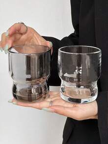 1pc Transparent Cup, New Glass Cup, Suitable For Use In Office, Bedroom, Living Room And Other Occasions, Only Using A Good Cup Can Have A Good Mood To Drink Water. Round Creative Cold Drink Cup, Minimalist INS Style Juice Cup. Suitable For Home And Cafe Use. - Multicolor - View 4