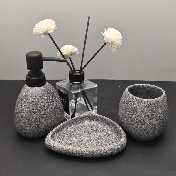 4pcs Modern European & American Style Bathroom Vanity Set, Includes Soap Dispenser, Toothbrush Holder, Soap Dish, Suitable For Hotel And Home Bathroom