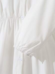 女童两件套条纹披肩领长袖连衣裙，时尚韩版，甜美，春秋 - 白色 - 查看 5