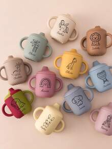 1PC Personalized Customization Name Pattern Silicone Baby Sippy Cup Print On Demand Baby Cups Custom Water Bottle Leakproof Baby Bottles Baby Tableware,Halloween Edit,Back To School Fashion,Christmas Gift - Multicolor - View 5