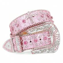 SUOSDEY Unisex Rhinestone Belt  Halloween    Vintage    Rivet    Sparkly Bling Diamond  Belts  Music Festival Wear - Hồng - Xem 1