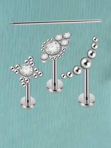 3入組水鑽裝飾耳釘和1入組工具 - 彩色 - 查看 12