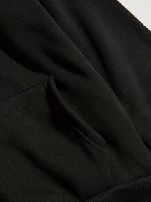Sudadera con capucha y cordón de impresión de baloncesto y letras, sudadera casual suelta, ropa de mujer - Negro - Ver 5