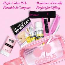 GOIPLE 14pcs Waterproof Lace Glue Kit, Extreme Firm Hold Waterproof Lace Wig Adhesive & Gentle Fast Acting Lace Wig Remover & Fast Drying No Residue Lace Melting Spray & No Flake No Greasy Hair Wax Stick & HD Invisible Wig Caps & Edge Brushes & Combs & Razor & Wig Band & Storage Bag, Portable Compact Beginner-Friendly Wig Styling Tools, For Home Salon Wig Application Travel Gifting, For Black Wig Wearers All Curly Coily Braided Hair Types,Women - 14pcs Yellow - View 10