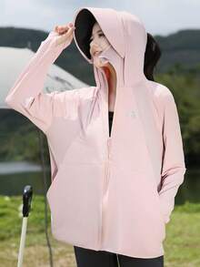 1 peça de jaqueta feminina de verão com capuz e xale de seda gelada, chapéu de aba preta removível, casaco fino com protetor solar e chapéu de sol, adequado para atividades ao ar livre para homens e mulheres, roupa leve e respirável para pesca/ciclismo com protetor solar