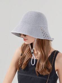 1pc Women Summer Knitted Hollow Bucket Hat, Fisherman Sun Hat With Letter Pattern, Suitable For Summer Outdoor, Random Style - MZ1572 - View 6