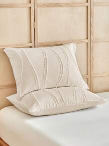 2/3PCS Khaki Striped Pattern Tufted Textured Polyester Duvet Cover Set, Boho Shabby Chic Bedding Set For All Seasons Use Queen(1 Duvet Cover+ 1/2 Pillowshams) - Khaki - View 5