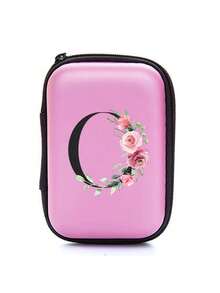Borsa organizer in EVA con iniziali da A a Z, colore rosa, borsa per conservare cavi dati e linee USB per il viaggio, custodia per l'archiviazione di elettronica come cavi, caricabatterie, cuffie, porta auricolari per festival musicali. Accessori tech portatili e pratici per il viaggio, portafoglio con cerniera per conservare tutto il necessario. Adatto per viaggi, lavoro, scuola, conservazione di caricabatterie e organizzazione dei cavi nella camera da letto.