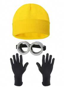 D EXCEED 3/4/5 pièces Accessoires de costume d'Halloween pour adultes - Bonnet jaune / Lunettes de protection / Gants / Bretelles pour se costumer à Halloween, bal de promo