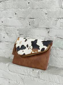 德州牛皮钱包信封钱包可单肩或斜挎拉链口袋链条包牛皮印花手拿包 - 棕色 - 查看 8